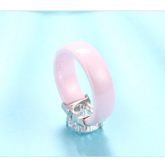 NEW Pink Ceramic Diamond Engagement Ring - Picture 15 of 16